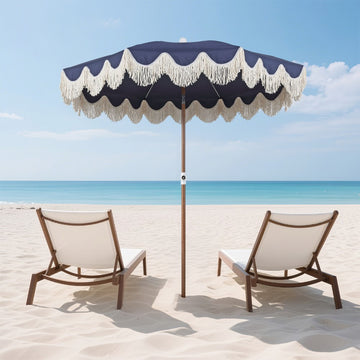 Mariner 6.5 ft. Classic Cottage Fringe Tassel Market Beach Umbrella